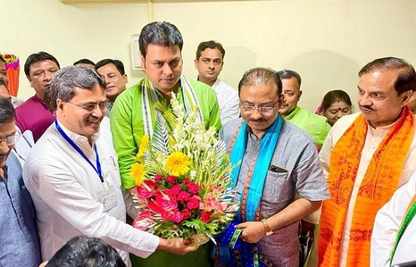 1_CM Manik Saha congratulates won RS candidate Biplab Deb2_Procession with the winning BJP candidate in RS Biplab Deb