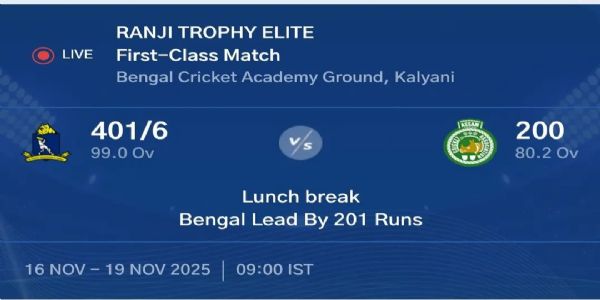 রঞ্জি ট্রফি ক্রিকেটে বাংলার প্রথম ইনিংসে - ৪৪২ রান