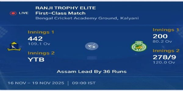 রঞ্জি ট্রফি ক্রিকেটে বাংলা ও অসম খেলা অমীমাংসিত