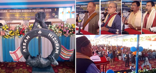 ভাষণ দিচ্ছেন শিলচরের সাংসদ পরিমল শুক্লবৈদ্য সহ মিজোরামের উচ্চস্তরীয় প্রতিনিধি দলের সদস্যরা