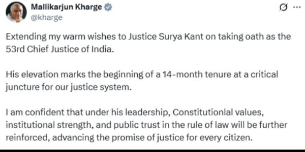 প্রধান বিচারপতি সূর্য কান্তকে শুভেচ্ছা কংগ্রেস সভাপতি খাড়গে-র