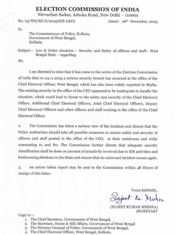 সুরক্ষা ও নিরাপত্তা নিয়ে কলকাতা পুলিশ কমিশনারকে চিঠি নির্বাচন কমিশনের