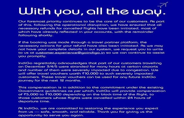 ইন্ডিগো বাতিল বিমান যাত্রীদের দেবে ১০ হাজার টাকা ভাউচার ইন্ডিগো বাতিল বিমান যাত্রীদের দেবে ১০ হাজার টাকা ভাউচার
