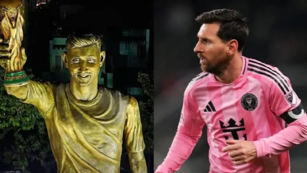 শহরে নিজের মূর্তি দেখে অভিভূত মেসি শহরে নিজের মূর্তি দেখে অভিভূত মেসি
