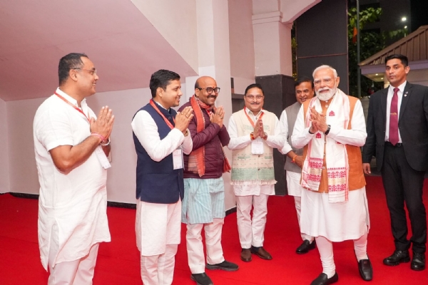 গুয়াহাটিতে বিজেপির প্রদেশ সদর দফতর অটলবিহারী বাজপেয়ী ভবনে প্রধানমন্ত্রী