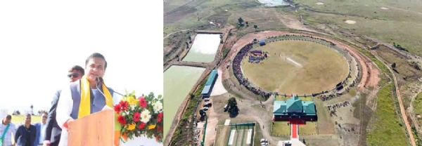 নবনিৰ্মিত ক্ৰিকেট স্টেডিয়ামের উদ্বোধন করে ভাষণ দিচ্ছেন মুখ্যমন্ত্রী ড. হিমন্তবিশ্ব শর্মা