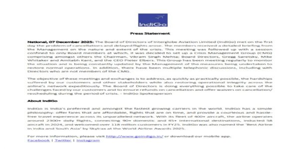 বিমান বিভ্রাটের সমস্যা নিরসনে সচেষ্ট ইন্ডিগো কর্তৃপক্ষ