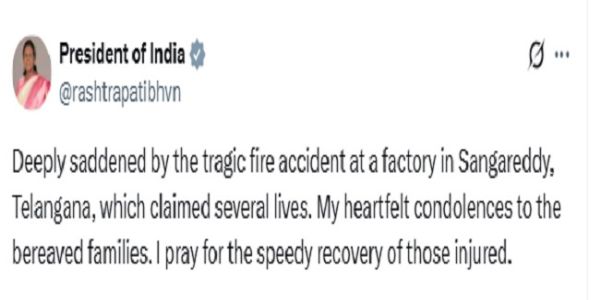 তেলেঙ্গানার রাসায়নিক কারখানায় বিস্ফোরণ, শোকপ্রকাশ রাষ্ট্রপতির