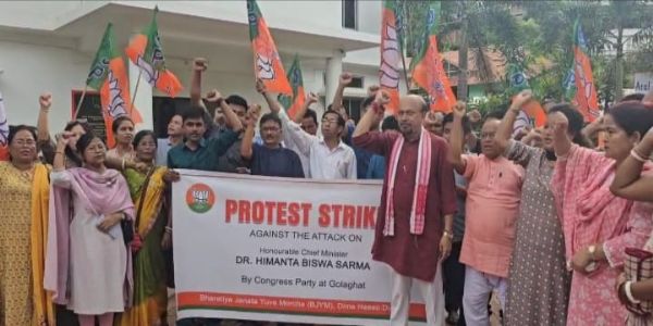 মুখ্যমন্ত্রীর কনভয়ে কংগ্রেসের বোতল-হামলার প্ৰতিবাদে বিক্ষোভ ডিমা হাসাও জেলা বিজেপির