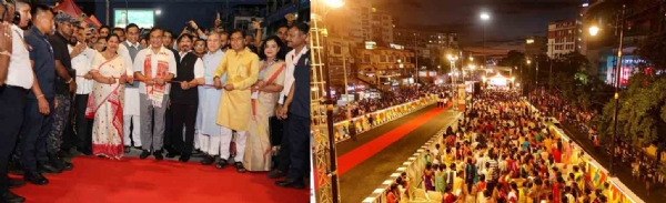 অন্যদের সঙ্গে নিয়ে ভগদত্ত ফ্লাইওভার-২ উদ্বোধন করছেন মুখ্যমন্ত্রী হিমন্তবিশ্ব শর্মা