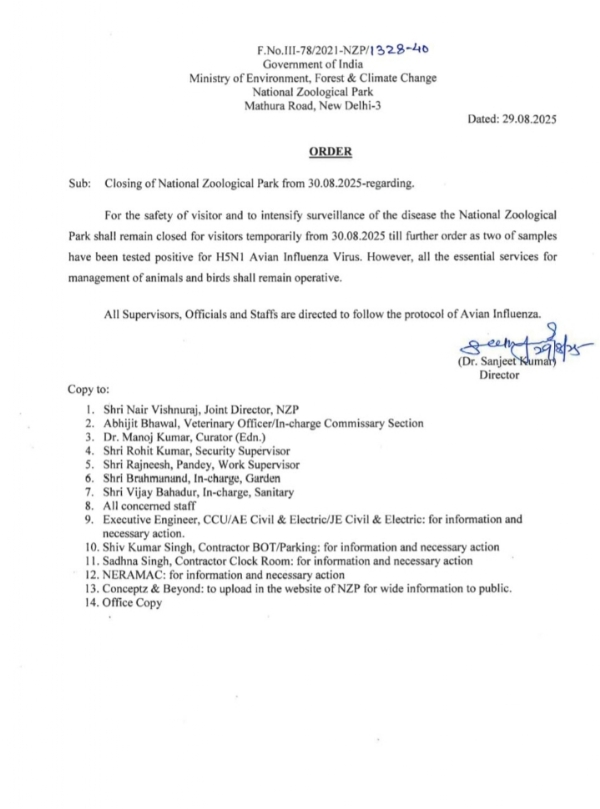 দিল্লির মথুরা রোডের চিড়িয়াখানায় বার্ডফ্লুর সংক্রমণ, বন্ধ থাকছে দর্শনার্থীদের জন্য