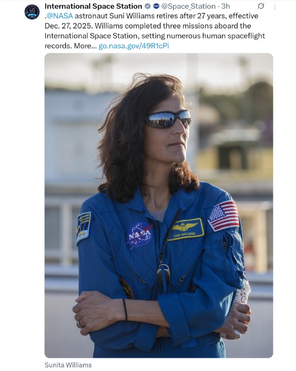 অবসর নিলেন ভারতীয় বংশোদ্ভূত নাসার মহাকাশচারী সুনীতা উইলিয়ামস