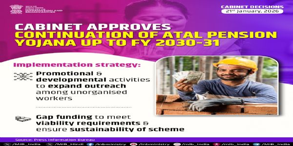 অটল পেনশন যোজনা ২০৩১ পর্যন্ত চালু রাখার প্রস্তাবে অনুমতি কেন্দ্রীয় মন্ত্রিসভার