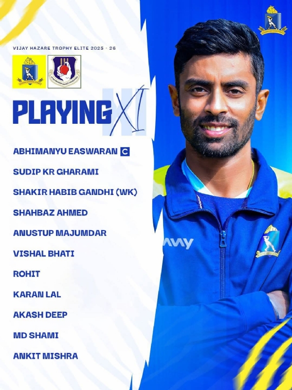 বিজয় হাজারে ট্রফি এলিটে বাংলার প্রথম একাদশ বিজয় হাজারে ট্রফি এলিটে বাংলার প্রথম একাদশ