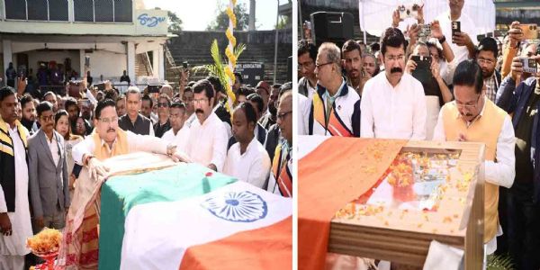 পঞ্চভূতে বিলীন উত্তরপূর্বে বিজেপির পিতামহ প্রাক্তন কেন্দ্রীয় মন্ত্রী কবীন্দ্র পুরকায়স্থের নশ্বর দেহ