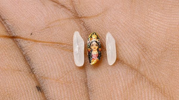 চালের দানায় মা দুর্গার সূক্ষ্ম প্রতিকৃতি