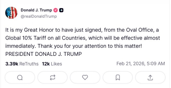 ১০ শতাংশ গ্লোবাল শুল্ক আরোপ ট্রাম্পের