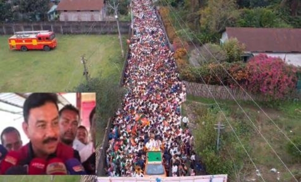 মুখ্যমন্ত্রীর ‘জন আশীর্বাদ যাত্রা’। ইনসেটে বিজেপি-প্ৰাৰ্থী রঞ্জিত দাস