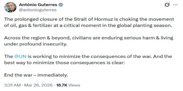 যুদ্ধের পরিণতি হ্রাস করার জন্য কাজ করছে রাষ্ট্রসঙ্ঘ : আন্তোনিও গুতেরেস