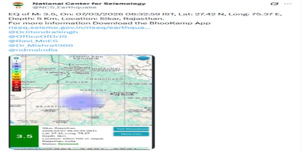 মৃদু ভূমিকম্পে কেঁপে উঠল রাজস্থানের সিকার, তীব্রতা মাত্র ৩.৫