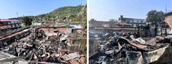 মাইবাঙে বিধ্বংসী আগুনে ছাই একাধিক দোকান