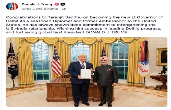 দিল্লির উপরাজ্যপালকে শুভেচ্ছা ট্রাম্পের