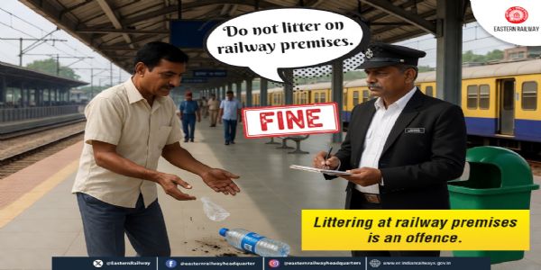 পূর্ব রেলওয়ের পরিচ্ছন্নতা অভিযানে একদিনে ১৪৪৭ জন ধরা, জরিমানা প্রায় ২.৯ লক্ষ টাকা