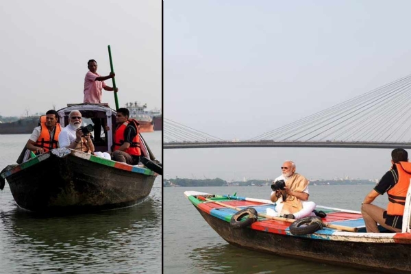 নৌকাবিহারে প্রধানমন্ত্রী