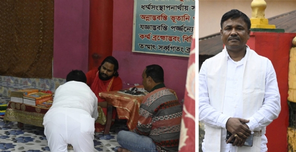 পাথারকান্দির বৈঠাখালস্থিত কালী মন্দিরে পুজো দিলেন কংগ্রেস প্রার্থী কার্তিকসেনা সিনহা