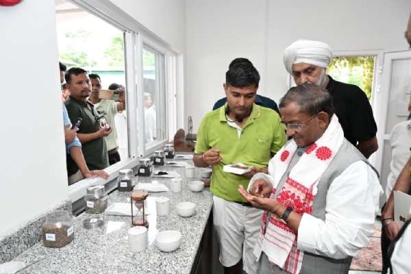 উৎপাদিত বিভিন্ন ধরনের চায়ের খোঁজ নেওয়ার দৃশ্য