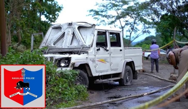 নাগাল্যান্ডে আইইডি বিস্ফোরণকাণ্ড (ফাইল ফটো), ইনসেটে রাজ্য পুলিশের লগো নাগাল্যান্ডে আইইডি বিস্ফোরণকাণ্ড (ফাইল ফটো), ইনসেটে রাজ্য পুলিশের লগো