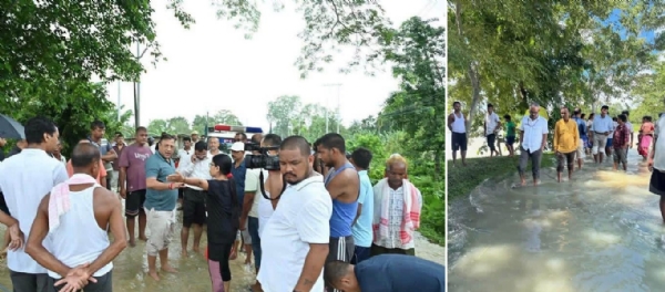 বন্যাকবলিত এলাকায় মন্ত্ৰী বিমল বরা, বিধায়ক মৃণাল শইকিয়া সহ অন্যরা