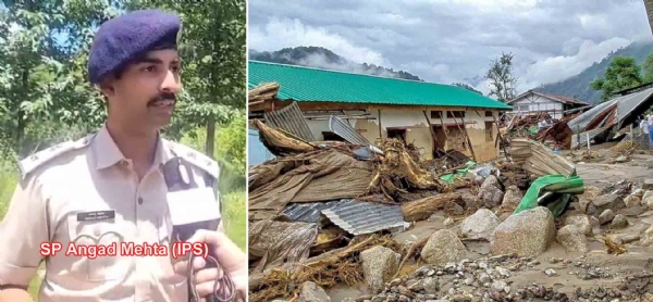 হড়কা বানের ধ্বংসলীলা, পাশে পুলিশ সুপার অঙ্গদ মেহতার ছবি আইটিএনই-র সৌজন্যে