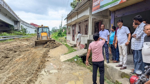 Repair work begins on the accident-prone road near Srikona Overbridge.